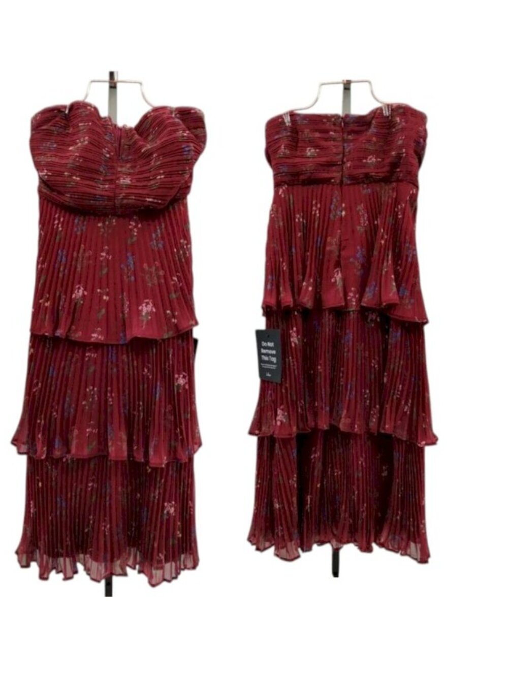 Lulus Hadelyn Burgundy Floral Pleated Tiered Midi Dress Size Small NWT - Picture 9 of 11